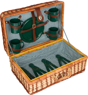 Wicker Rattan Suitcase Style Picnic Basket - 18" Long x 12" Wide with Service for 4 - By Trademark Innovations